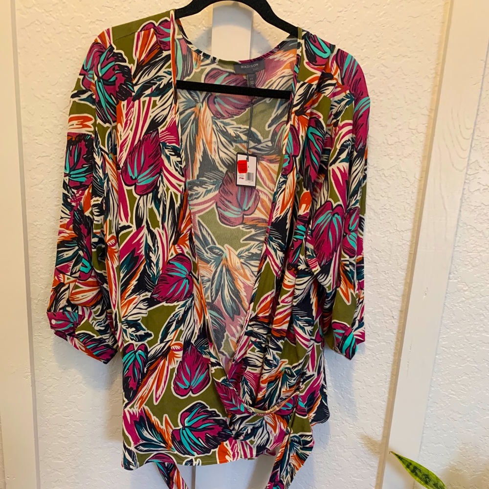 Plus size wrap peplum belted blouse